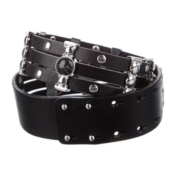 Maje Black Leather Studded Belt with Silver Hardware Size 1 NWT main image 4